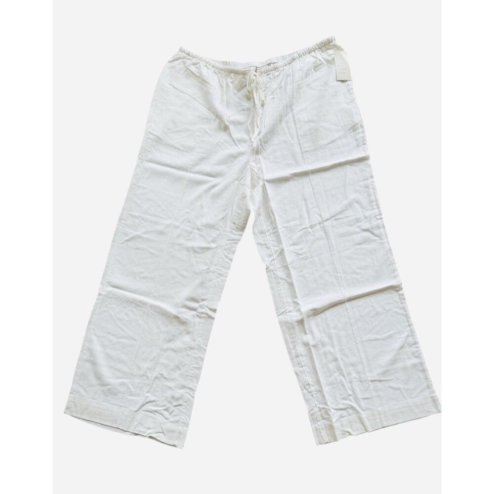 A New Day Women's Linen Blend Pull-On Drawstring Wide Leg Pants White Size 4X